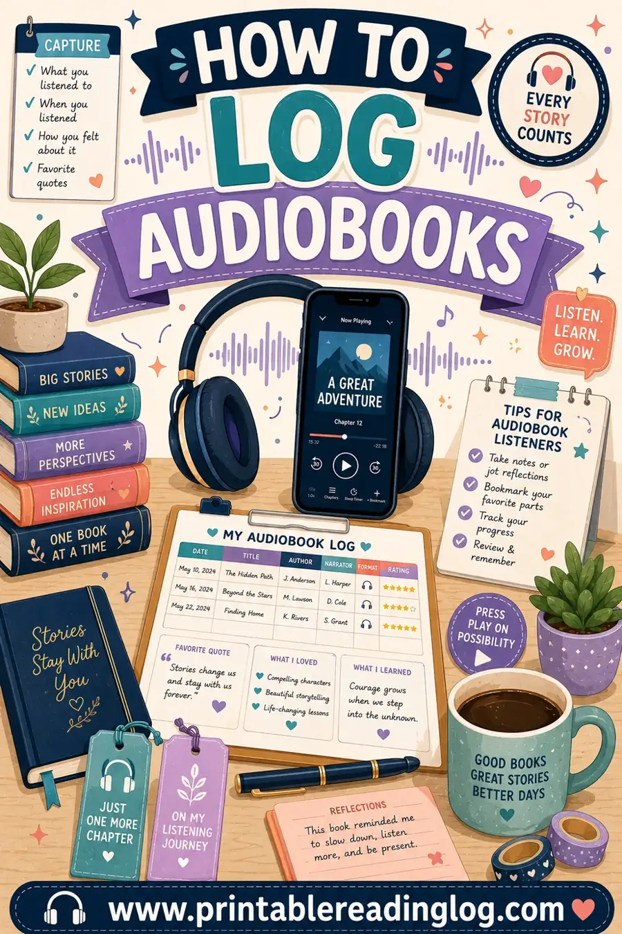Audiobook Log: Free Printable Listening Tracker