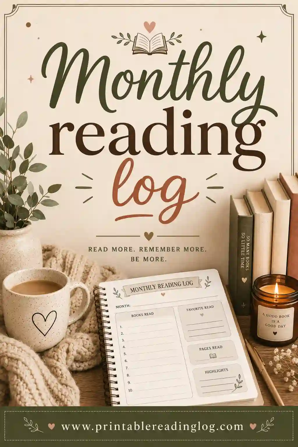 Monthly Reading Log: Free Printable & Customizable