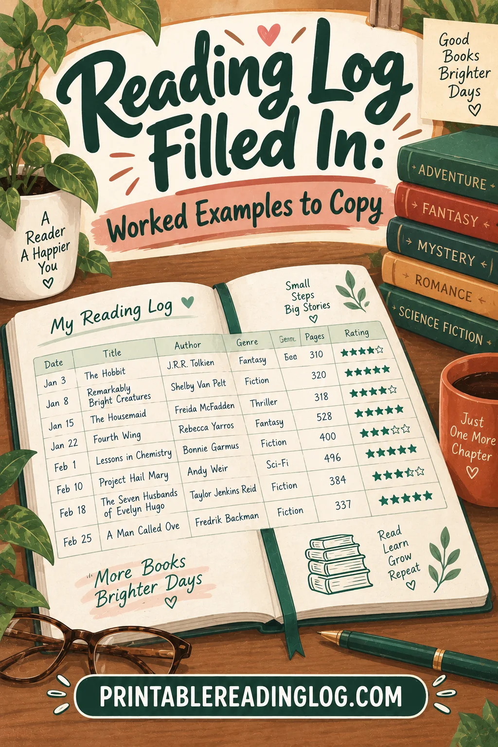 Reading Log Filled In: Worked Examples to Copy