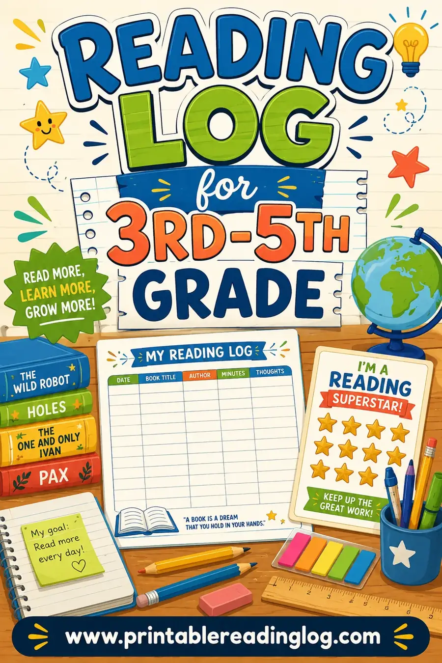 Reading Log for 3rd-5th Grade: Free Printable