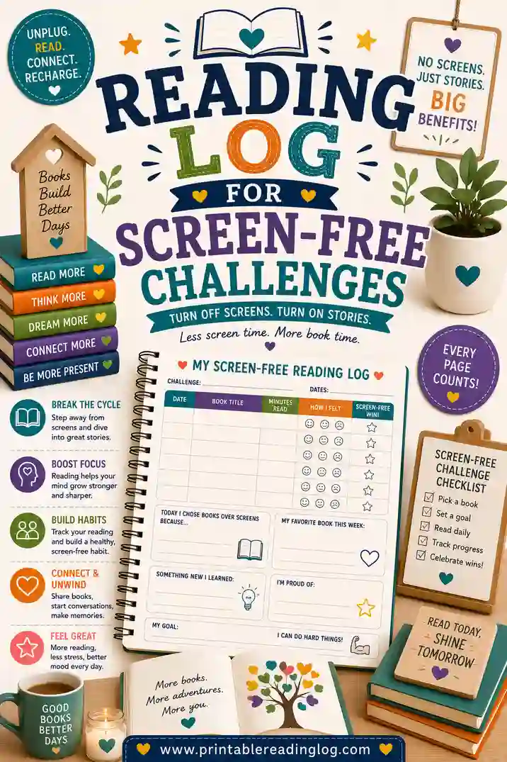 Reading Log for Screen-Free Challenges: Free Printable