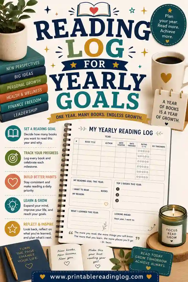 Reading Log for Yearly Goals: Track Your Whole Year