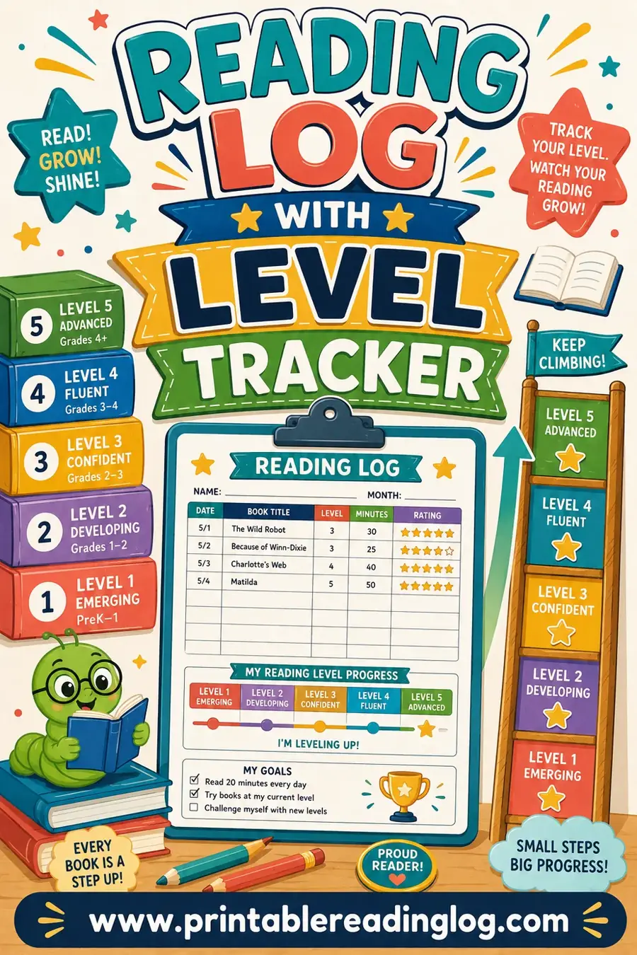 Reading Log With Level Tracker: Free Printable