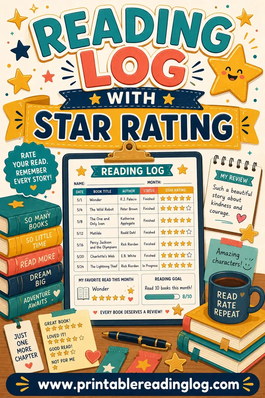 Reading Log With Star Rating: Free Printable