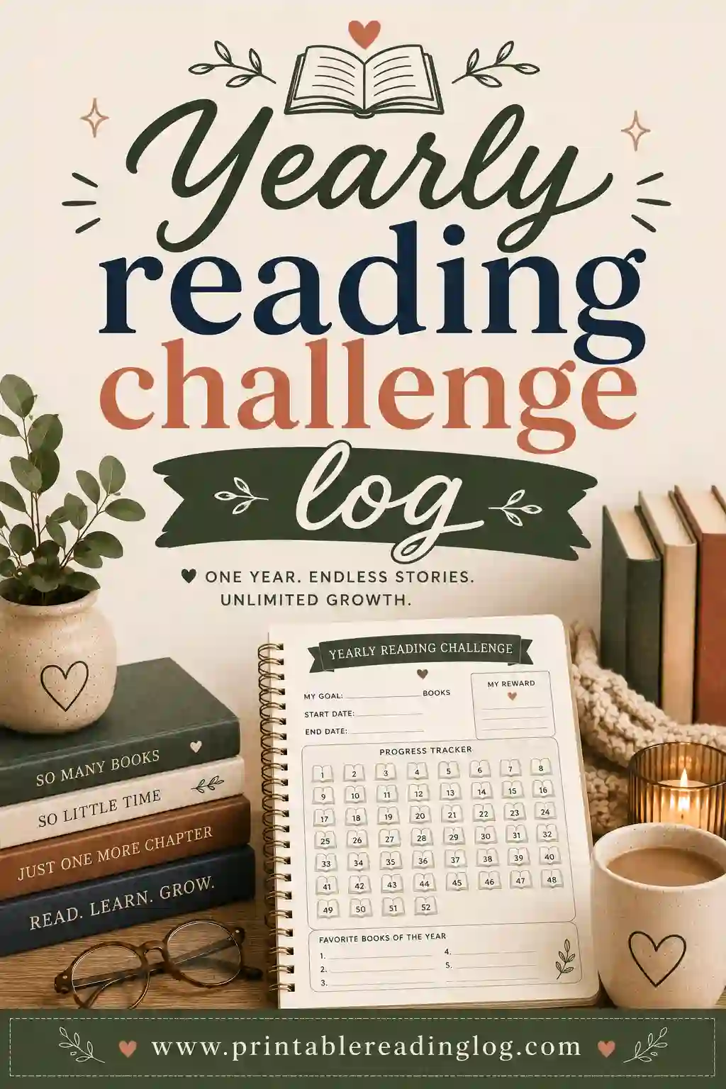Yearly Reading Challenge Log: Free Printable Tracker